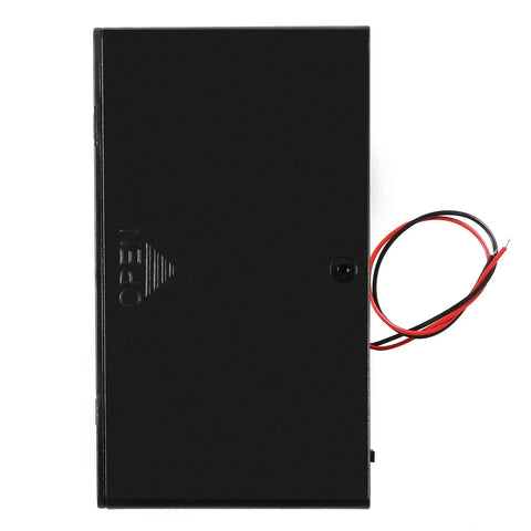 Kickass Hella Heavy Duty Eight Cell AA Battery Holder Box with toggle switch and lead wires, top view, black durable casing.