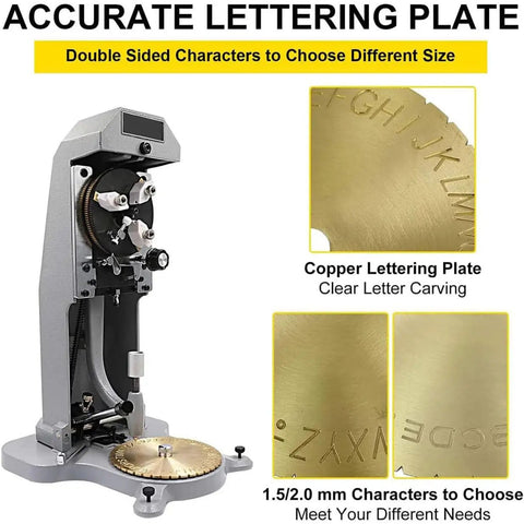 Pro Grade Inner Ring Carving Machine For Jewelers with copper lettering plate for precise engraving and adjustable character sizes.