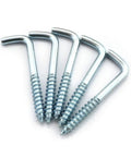 Hardcore Zinc Plated Square Bend Hooks M5 Lag Screws 25 Pack heavy duty carbon steel fasteners, showcasing five square bend hooks.