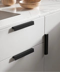 10 Pack 5 Inch Matte Black Cabinet Handles Drawer Pulls for Cabinets and Cupboards Modern Edge Pulls installed on white cabinets
