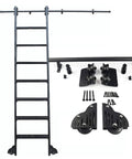 Black Extendable Sliding Door Track Kit For Three To Twenty Foot Steel Round Tube Rolling Hardware with dual rollers and floor guide.