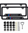 Two Pack Black Aluminum License Plate Frames With Matte Finish For BMW 1 Series Through X7 And M Models, 4 Hole Mount