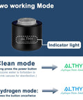Hydrogen Water Generator Bottle With Dual Chamber SPE PEM Tech indicator light showing clean and hydrogen modes.