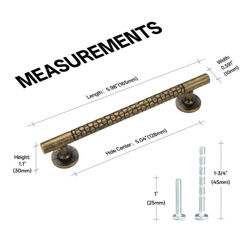 Measurements for 10 Pack Honeycomb Texture 5 Inch Cabinet Handles 128mm Antique Brass Cupboard Pulls For Kitchen Cabinets And Drawers