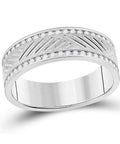 Fresh Mens 10KT White Gold Wedding Band Ring Featuring Round Diamonds Machine Set In A Smooth Beaded Edge With Half Carat Total Weight at an angle showing intricate design.