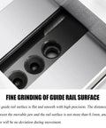Detailed view of fine grinding on guide rail surface of Built Different Six Inch Heavy Duty Bench Vice for CNC precision.