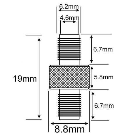 Technical drawing of SMA Female To Female Barrel Adapter For FPV Antennas And Wireless LAN Dual Pack Coaxial Cable Connector.