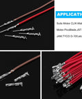 Knoweasy Micro Molex crimp terminals with red wires; close-up and bundle views of metal contact pins for Molex/JST/JAE