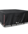 Waterproof 600D Heavy Duty Outdoor Furniture Cover for 6 To 8 Piece Patio Sets Including Sectional Sofa Chairs Ottomans and Coffee Table 111L 74W 28H Inches Black All Weather Protection over patio furniture