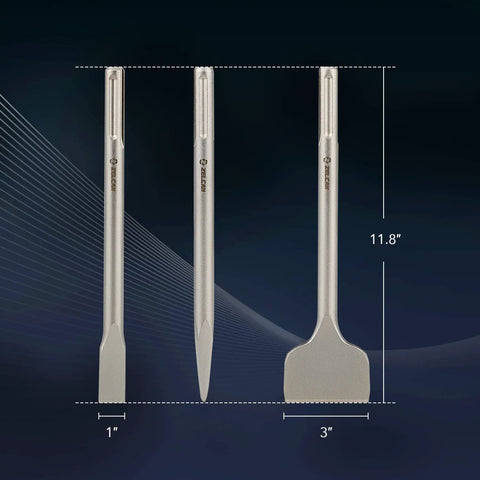 Beefy SDS Max Chisel Set With Shanks 3 Piece Rotary Hammer Bit Kit With Flat Point Scaling And Point Chisels 12 Inch