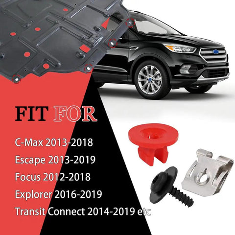 Premium T30 Torx Engine Splash Shield Fastener Clip Kit With Heavy Duty Nylon And Zinc Plated Screws displayed with red retainers.