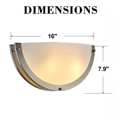 Lifora Hay 2-Light Indoor Wall Sconce 16 inch, Half Moon Wall Light Fixture dimensions 16" wide and 7.9" tall with frosted shade.
