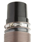 Close-up of Two And A Half Inch Swivel Hose Adapter For Shop Vacuums, 360 Degree Dust Collection Fitting, attached to a hose.
