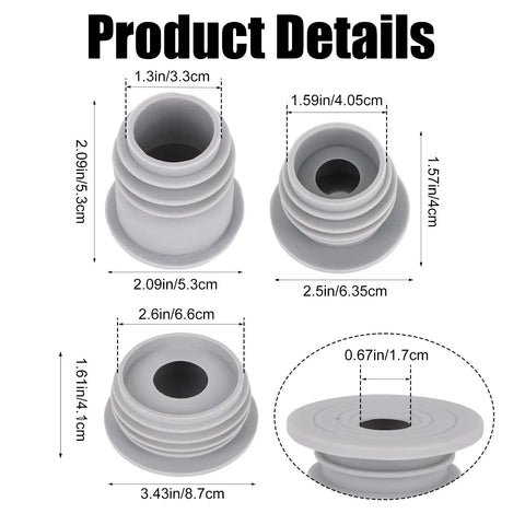 3 Pack Silicone Washing Machine Drain Hose Seal Kit With Pipe Cover Plugs For Kitchen Sink Bathroom Drainage And Laundry Room No Mess Leaks And Sewer Backflow Durable Leak Proof Silicone Washer Hose Seal, size details