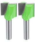 Bottom Cleaning Router Bits Kit, Heavy Duty 2 Pack, 1/4 Inch Shank, Carbide Tipped Spoilboard Surfacing Bits with green carbide tips