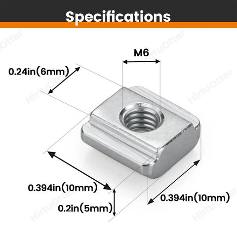 Nickel Plated M6 Sliding T Nuts For 2020 2040 2060 Aluminum Extrusion Profiles Corrosion Resistant with dimensions