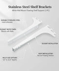 White Stainless Steel Shelf Brackets for wall mounting floating shelf support, 1 pack, shown in white finish, ideal for secure installation.