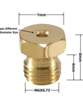 Close-up of a brass nozzle from a 36 Piece Propane Orifice Kit For Grill Masters And BBQ Pros, showing M6x0.75 threading and dimensions.