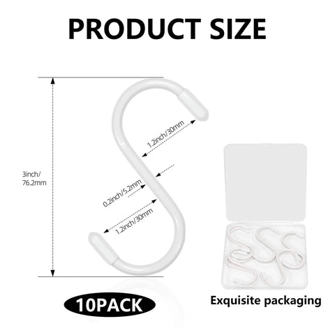 10 Pack 3 Inch S Hooks Heavy Duty Vinyl Coated Non Slip Hanging Hooks For Kitchen Closet Bathroom Garage Garden White Ideal For Utensils Towels Hangers Tools And A Quick Space Organization For Everyday Home Life In Humid Environments.