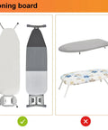 Comparison of ironing boards; T-leg board on left, compact boards on right, for Over The Door And Wall Mount Ironing Board Hanger