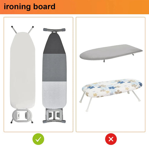 Comparison of ironing boards; T-leg board on left, compact boards on right, for Over The Door And Wall Mount Ironing Board Hanger