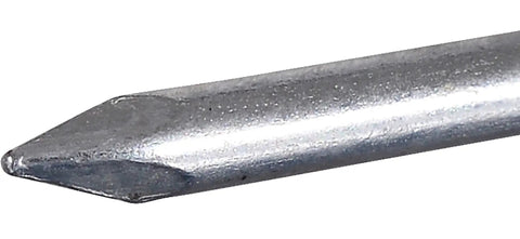 Close-up of a Premium Electro-Galvanized Roofing Nail 2-1/2 Inch with tapered tip for securing roofing materials.
