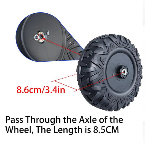 Close-up of Two Pack 13 Inch EVA Solid Tire Set For Ride On Cars And SUVs Alligator Tire Tread Upgrade With 1.2 Cm Aperture