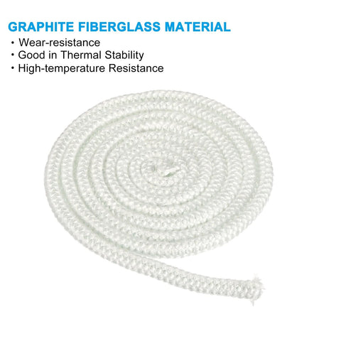 Wood stove gasket rope, white fiberglass, 3/8 x 86 in, rolled coil (front view)