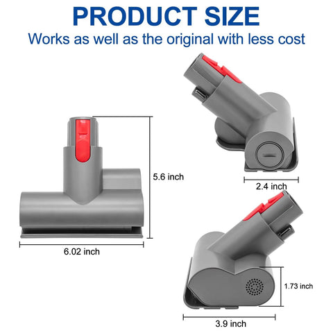Dimensions of Mini Motorized Vacuum Attachment For Dyson V7 V8 V10 V11 V15 Cordless Stick Vacuums, quick release brush head.