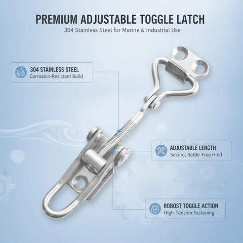 Heavy Duty Adjustable Toggle Latch 304 Stainless Steel Draw Closure for Marine Deck Boxes and Industrial Enclosures, corrosion resistant