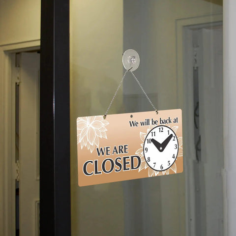 We Are Open Or Closed Clock Sign 6x12 Inches With Be Back At Tough Double Sided Laminated Plastic Suction Cup And Beaded Chain