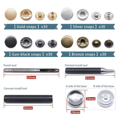 Must Have Leather Snap Fasteners Kit With 120 Sets 15 Millimeter Metal Snaps Press Studs Four Colors Includes Four Setter Tools