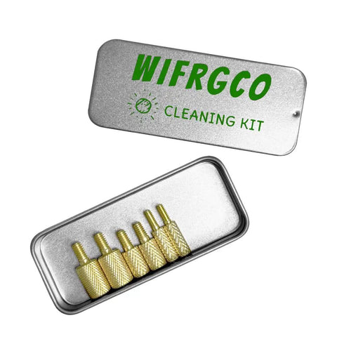 Six Pack Brass Gun Cleaning Rod Fitting Adapters Set With 5-40 To 8-32, 8-32 To 5/16-27, And 8-32 To 10-32 Threads in metal case