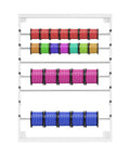 6 Rod Wall Mounted Wire Spool Rack Adjustable Cable Organizer For Garage Workshop Save Space Easy Install holding colorful cables.