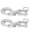 Heavy Duty Lifting Clevis Chain Hook Set, 304 Stainless Steel hook set with safety latches for industrial use.