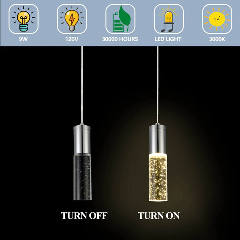 Pendant Lights For Kitchen Island 2 Pack Dope Modern Crystal Cylindrical Hanging Bar Lights On and Off Modes