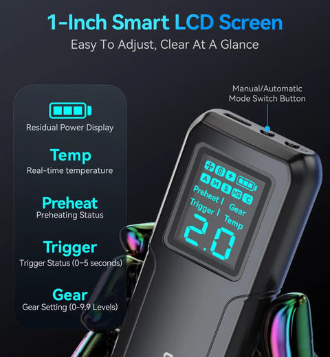 Battery Spot Welder Handheld Rechargeable Welder With LCD Screen Auto And Manual Modes close-up LCD display and controls