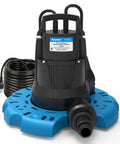 Front view of Automatic 1/4 HP Pool Cover Pump With 2250 GPH Submersible Sump Pump No Fuss 3/4 Inch Check Valve Adapter 25 Foot Power Cord