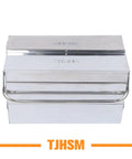 Heavy Duty Stainless Steel Toolbox With Dang Tough Carry Handle Features Four Tier Seven Tray Folding Cantilever Rack For Garage Shop Or Home Office Delivers Heaps Of Nifty Tool Storage And Slick Parts Sorting Daily, top view.