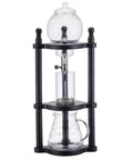Top Tier Cold Brew Coffee Maker Ice Drip Tower 600ml Handmade Borosilicate Glass Brewer in black with glass containers