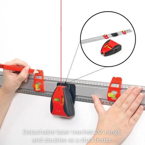 Pro Grade Modular Ruler Attachment With Laser Level And Magnetic Stud Finder Heavy Duty Weekend Warrior Layout Tool Straight Shot Measuring Accessory For Fast Home Repair Projects Snap On Design To Nail It Every Time