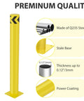 Built Tough Heavy Duty Steel Safety Bollard Post Delivering High Visibility Parking Protection And Raw Impact Resistance While Standing Up To Daily Wear With A Rust Proof Powder Coat Finish. Yellow steel bollard with a stable base and reflective marking.