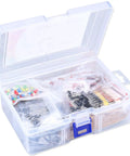 Massive 1400Pcs Electronics Component Assortment Kit for DIY Projects in clear organizer box with LEDs and resistors visible