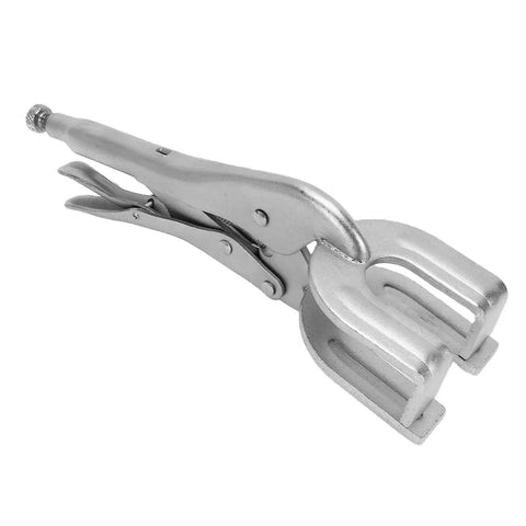 Aumotop Heavy Duty U Shaped Welding Clamp Pliers Made From Premium Steel For Precision Metalworking And Automotive Maintenance Plus Locking Jaws close-up view of durable steel clamp with locking mechanism.