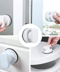 Two Pack Strong Suction Cup Handles For Glass Mirror Tile And Drawer Doors With Up To 7.5 Kilogram Load Capacity Durable ABS Construction Improved Grip For Bathroom Kitchen And Home Use shown in various installations on glass and drawer surfaces