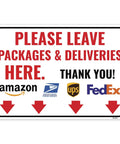 Just Park Your Packages Right Here Porch Sign For Folks And Drivers, Heavy Duty Aluminum sign with delivery logos and arrows.