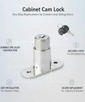 Sleek Silver Zinc Alloy Cam Lock For Cabinets Drawers And Sliding Doors Compact Replacement Hardware With Two Keys Displayed