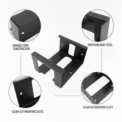 Wall Mounted Drill Holder And Iron Power Tool Rack For Garage Workshop Vertical Cordless Driver Organizer, black iron structure with precision bent steel and mounting slots.