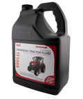 TF500A Universal Tractor Transmission And Hydraulic Fluid UTF 4 Gallon Case, black jug with red tractor image on label