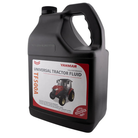 TF500A Universal Tractor Transmission And Hydraulic Fluid UTF 4 Gallon Case, black jug with red tractor image on label